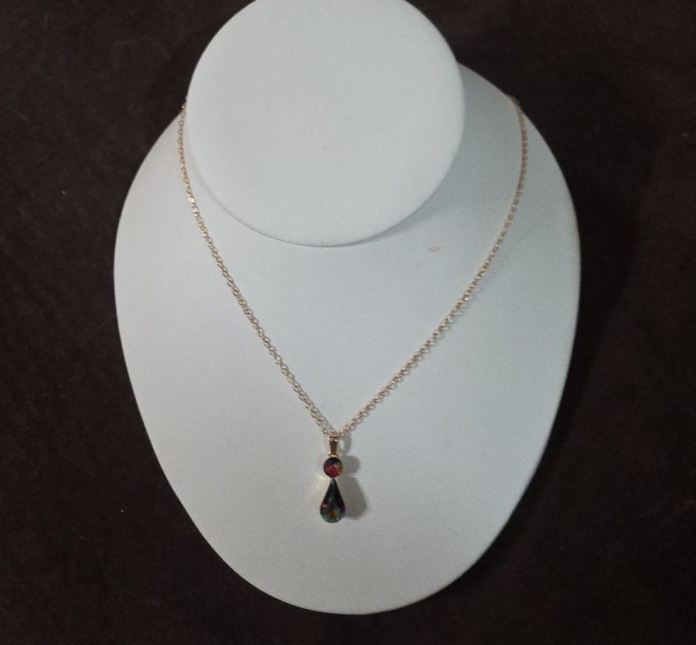 Gold Chain Necklace with Multicolor Teardrop Pendant